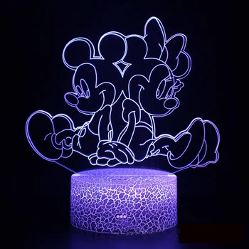 3D ночник из мультфильма Диснея Микки и Минни Акриловый сенсорный светильник 3D Иллюзионный светильник Украшение спальни Настольная лампа Детский подарок