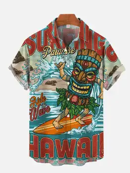 Мужские племенные рубашки с изысканным принтом, винтажная гавайская рубашка, рубашки для пляжных вечеринок с коротким рукавом, мужские модные повседневные рубашки