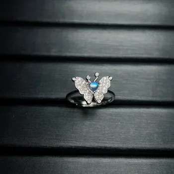 Европейское и американское серебро S925 пробы, натуральная индийская лунная бабочка, Красивое кольцо с живым дизайном Без оптимизированного основного камня