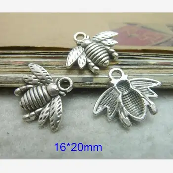 100 Шт Тибетского серебра Крошечные подвески Lovely Bee Charms 16*20 мм для изготовления ювелирных изделий своими руками